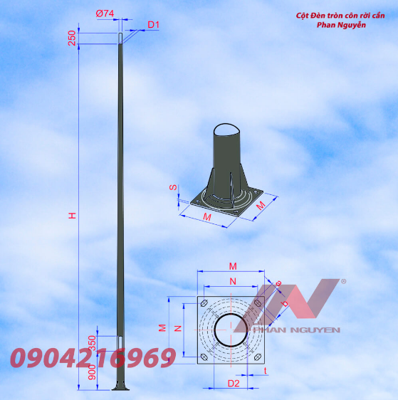 Cột đèn cao áp tròn côn rời cần - Thiết Bị Chiếu Sáng Phan Nguyễn - Công Ty TNHH Điện Và Cơ Khí Phan Nguyễn